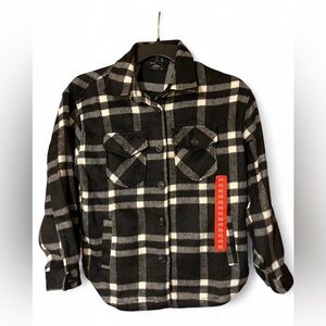 Plaid Black and White Women's Shirt Jacket